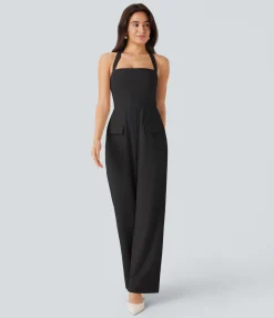 Jumpsuits<HALARA Halter Adjustable G-hook Flap Pockets Jumpsuit