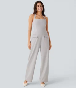 Jumpsuits<HALARA Halter Adjustable G-hook Flap Pockets Jumpsuit