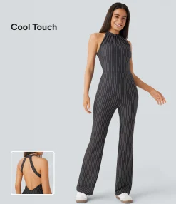Jumpsuits<HALARA Halter Bootcut Stripe Cool Touch Yoga Jumpsuit