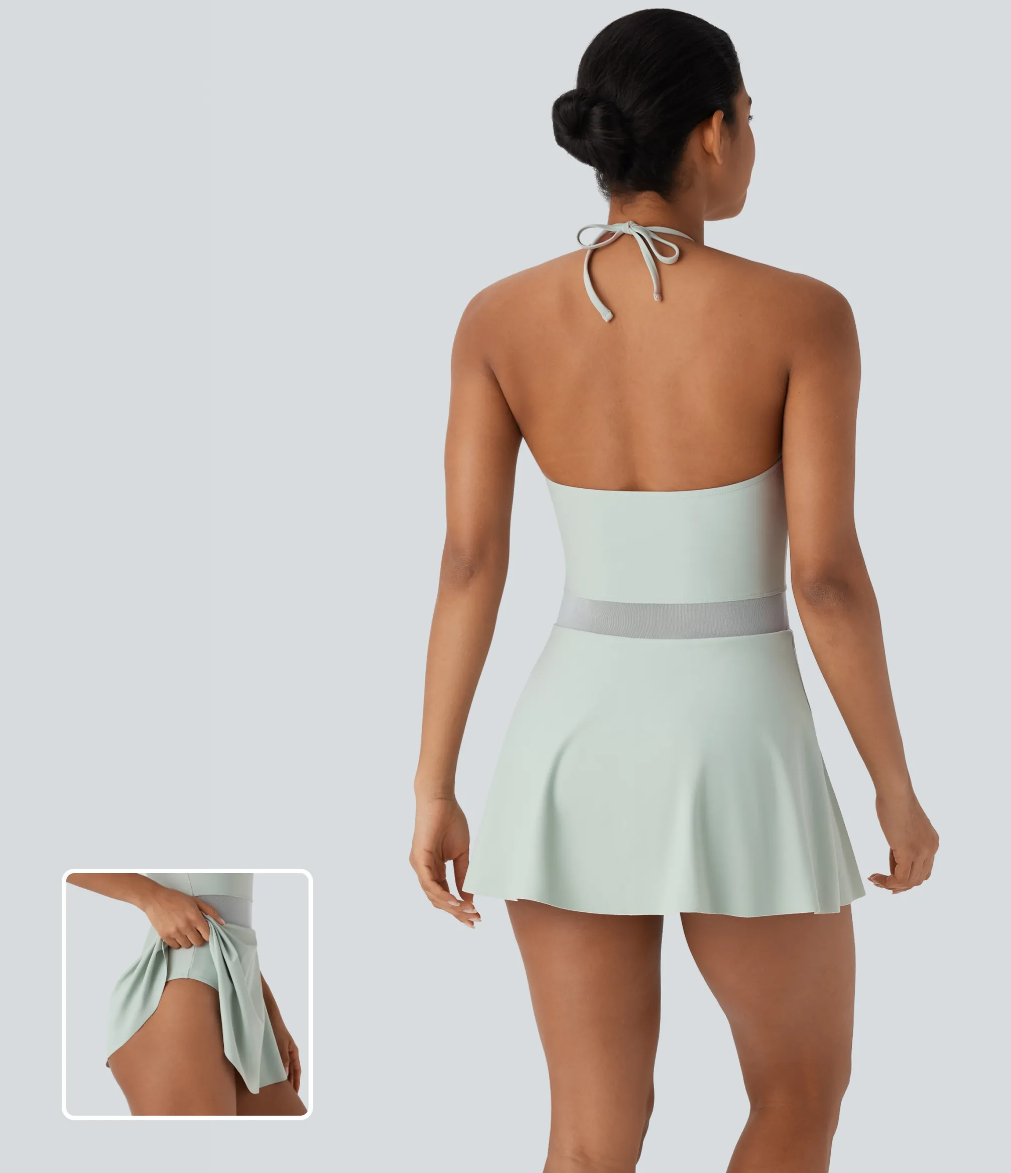 Beachwear<HALARA Halter Contrast Mesh 2-in-1 Mini One Piece Swimsuit