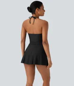 Beachwear<HALARA Halter Contrast Mesh 2-in-1 Mini One Piece Swimsuit