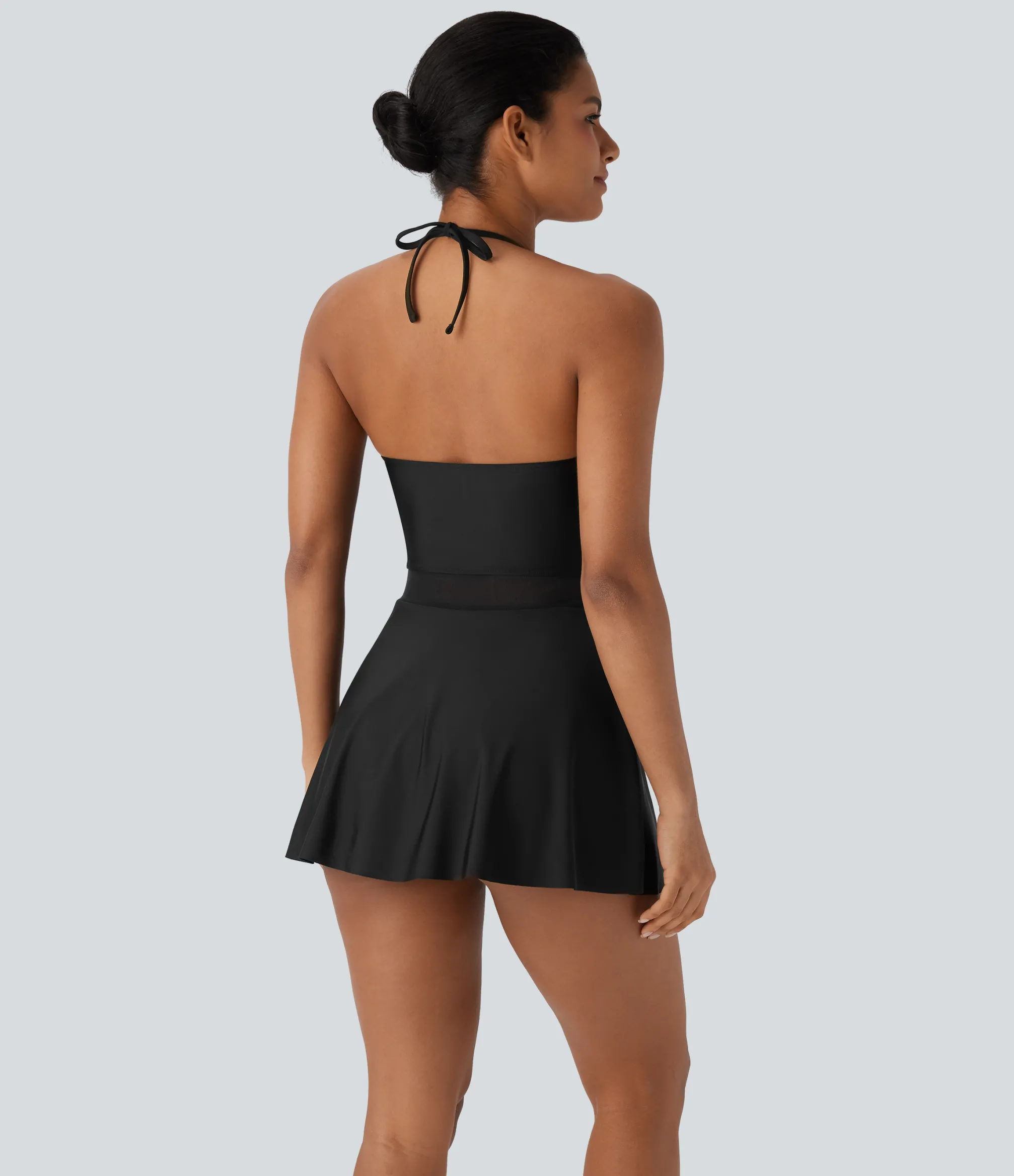 Beachwear<HALARA Halter Contrast Mesh 2-in-1 Mini One Piece Swimsuit