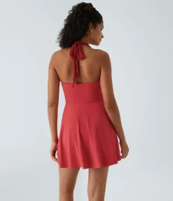 Dresses|Active Dresses<HALARA Halter Contrast Mesh 2-Piece Set Pocket Flare Mini Casual Dress