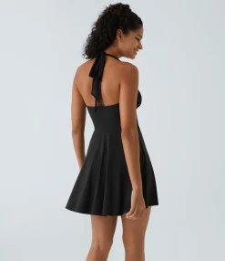 Dresses|Active Dresses<HALARA Halter Contrast Mesh 2-Piece Set Pocket Flare Mini Casual Dress