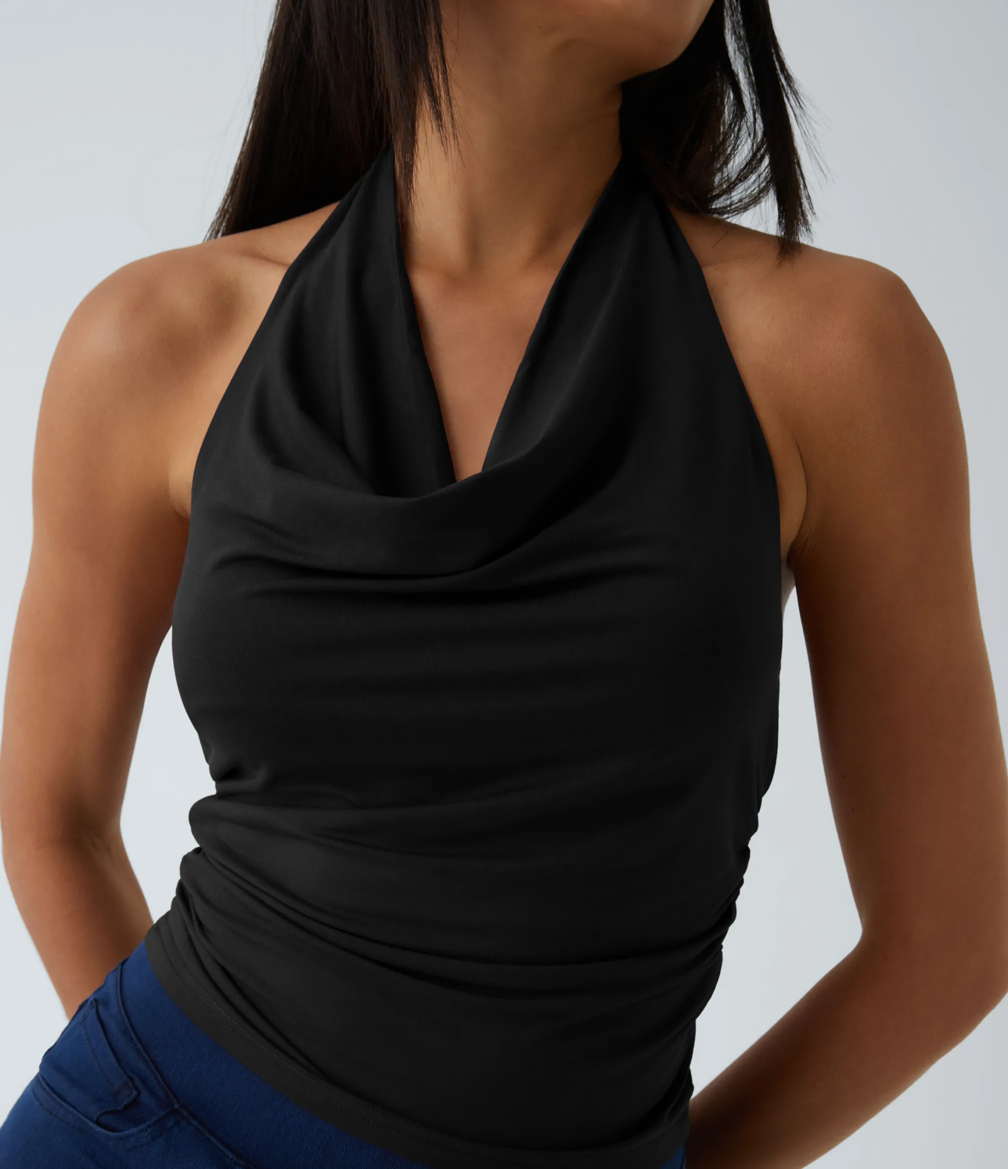 Casual Tops|Tank Tops & Camis<HALARA Halter Cowl Neck Ruched Casual Tank Top