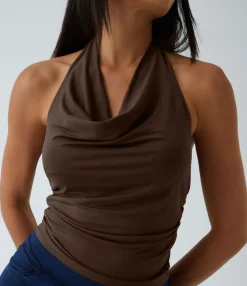 Casual Tops|Tank Tops & Camis<HALARA Halter Cowl Neck Ruched Casual Tank Top