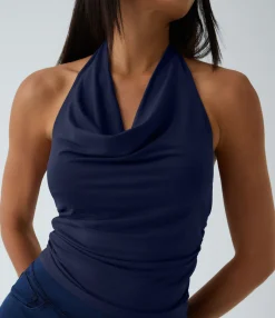 Casual Tops|Tank Tops & Camis<HALARA Halter Cowl Neck Ruched Casual Tank Top