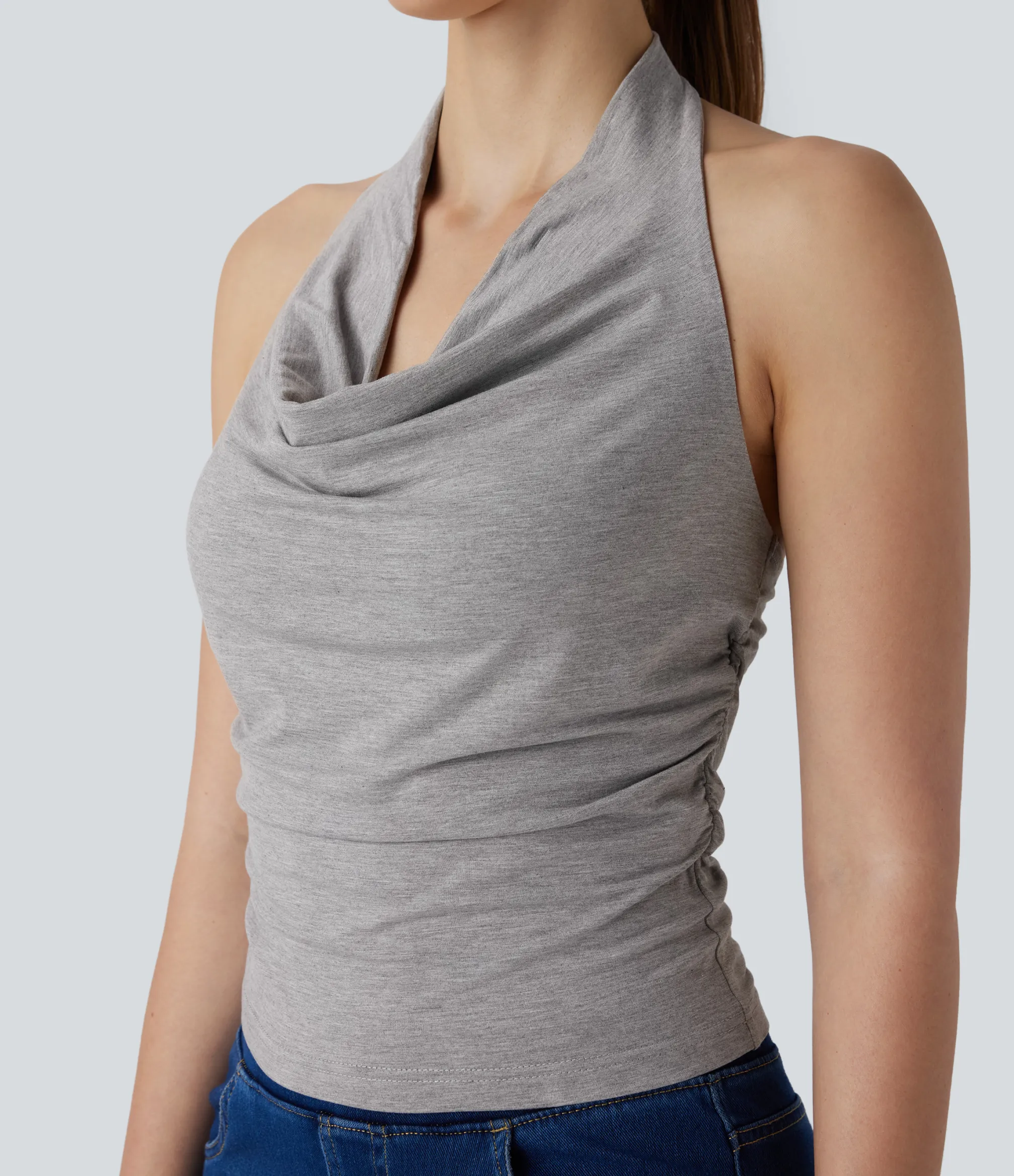 Casual Tops|Tank Tops & Camis<HALARA Halter Cowl Neck Ruched Casual Tank Top
