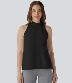 Work Tops|Shirts Blouses<HALARA Halter Tie Neck Sleeveless Work Blouse