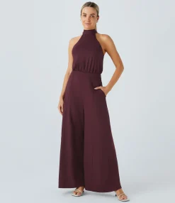 Jumpsuits<HALARA Halter Tie Pocket Wide Leg Jumpsuit