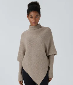 Sweaters<HALARA High Neck Long Sleeve Asymmetric Hem Work Sweater
