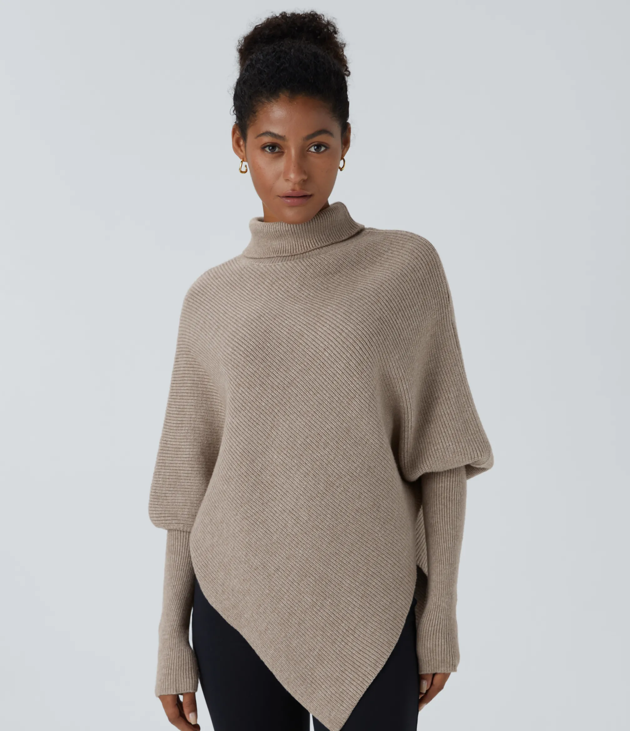 Sweaters<HALARA High Neck Long Sleeve Asymmetric Hem Work Sweater