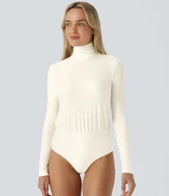 Bodysuits<HALARA High Neck Long Sleeve Snap Skinny Casual Bodysuit