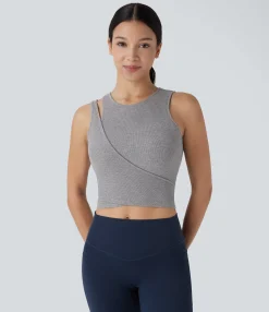 Yoga Tops|Tank Tops & Camis<HALARA High Stretch Ribbed Knit Cropped Yoga Tank Top