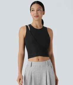 Yoga Tops|Tank Tops & Camis<HALARA High Stretch Ribbed Knit Cropped Yoga Tank Top