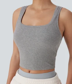 Tank Tops & Camis|Tank Tops<HALARA High Stretch Ribbed Knit U Neck Skinny Lounge Tank Top
