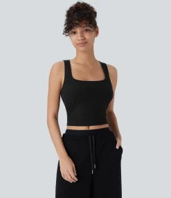 Tank Tops & Camis|Tank Tops<HALARA High Stretch Ribbed Knit U Neck Skinny Lounge Tank Top