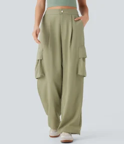 Cargo Pants|High-Waisted Pants<HALARA High Waisted Adjustable Drawstring Hem Linen-Feel Casual Cargo Pants with Pockets