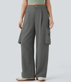 Cargo Pants|High-Waisted Pants<HALARA High Waisted Adjustable Drawstring Hem Linen-Feel Casual Cargo Pants with Pockets
