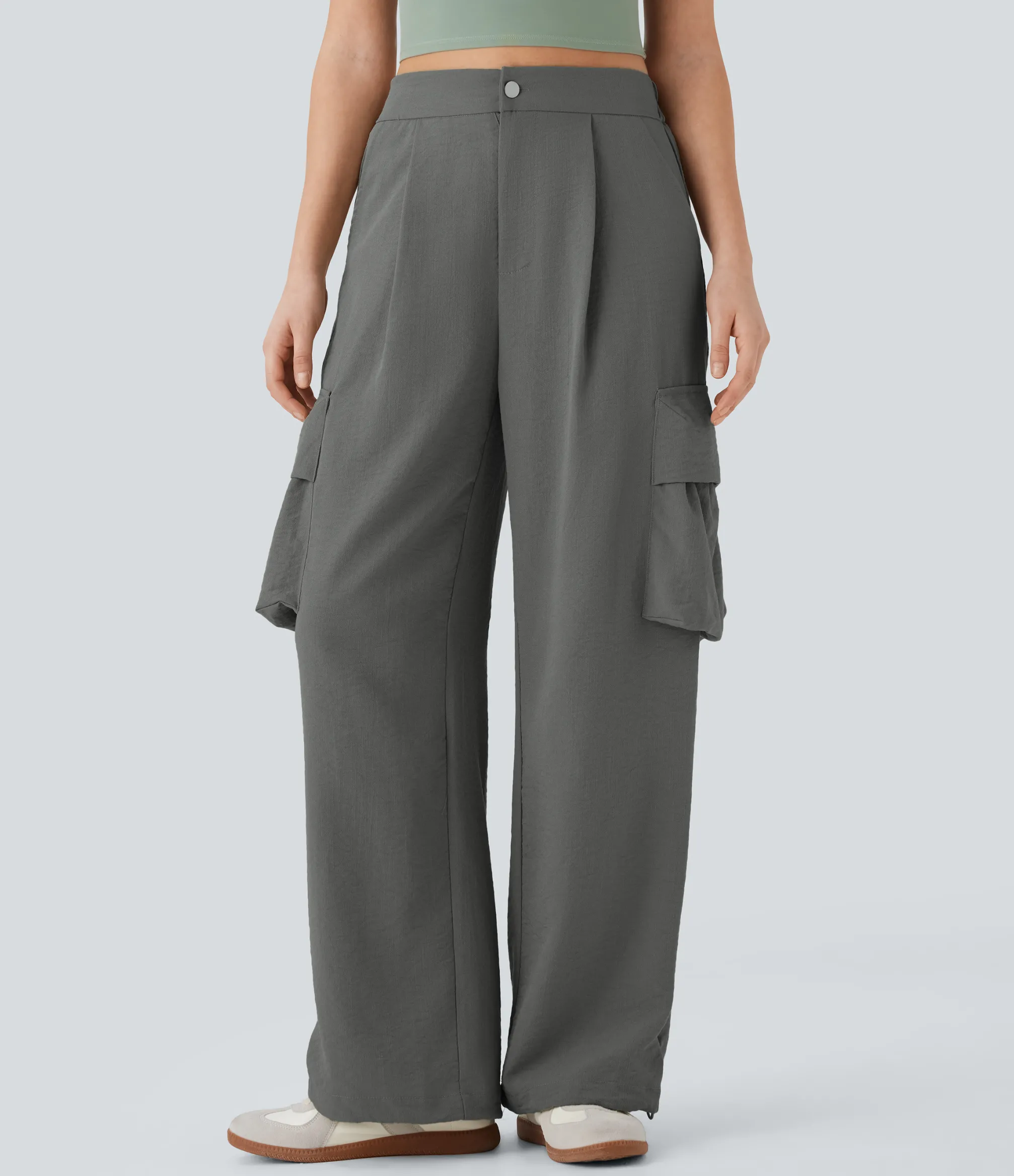 Cargo Pants|High-Waisted Pants<HALARA High Waisted Adjustable Drawstring Hem Linen-Feel Casual Cargo Pants with Pockets