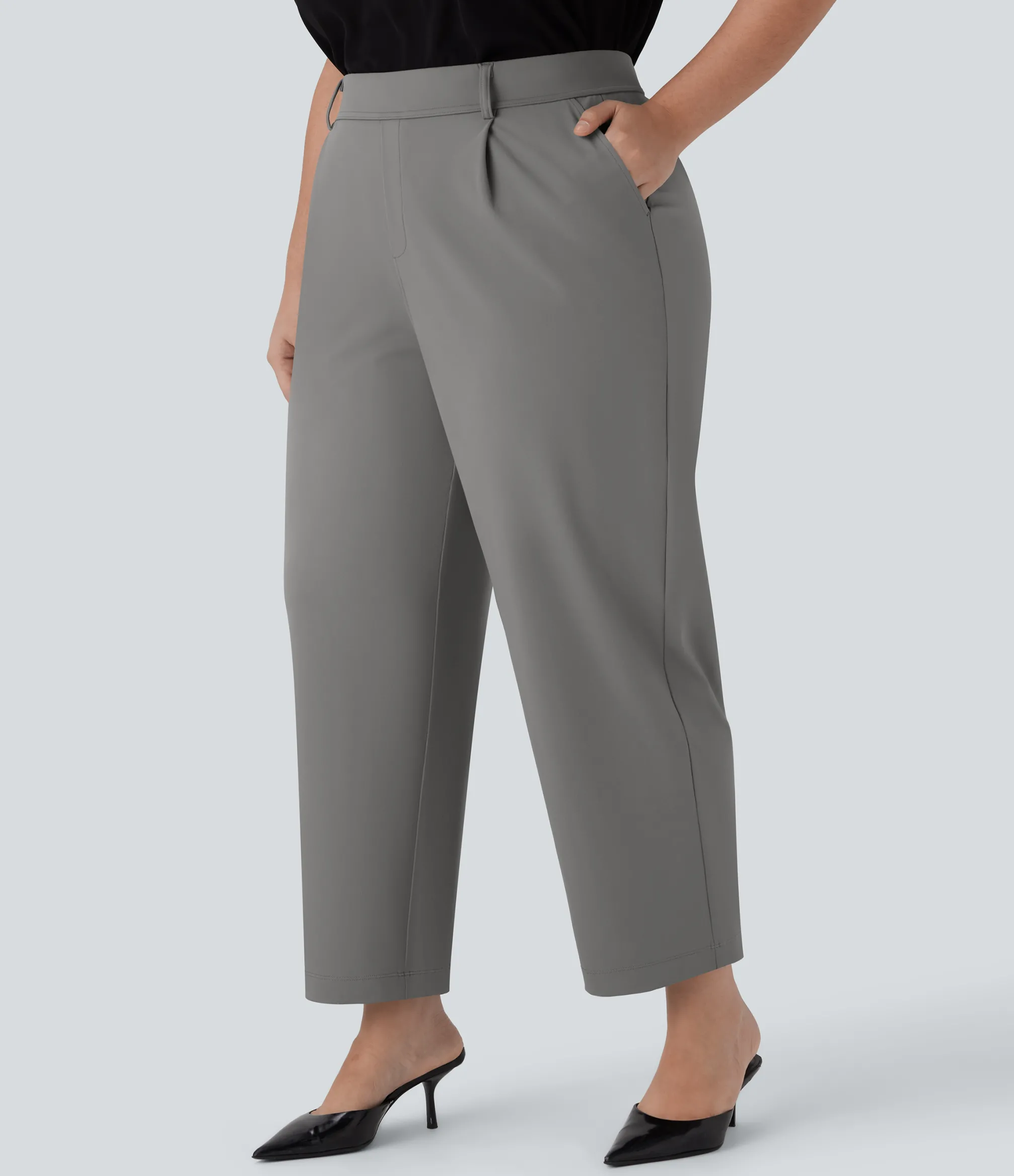 Plus Size<HALARA High Waisted Ankle Length Tapered Work Plus Size Pants with Pockets