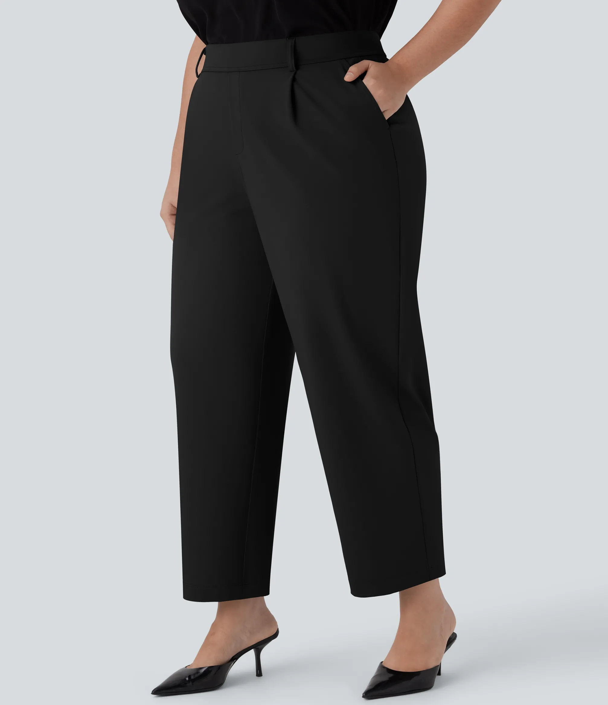 Plus Size<HALARA High Waisted Ankle Length Tapered Work Plus Size Pants with Pockets