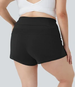 Plus Size<HALARA High Waisted Back Waistband Pocket 2-in-1 Yoga Plus Size Shorts