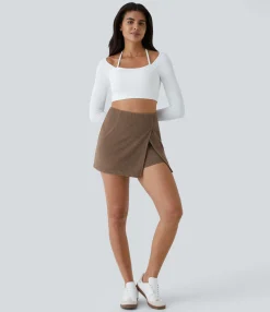 Mini Skirts|Casual Skirts<HALARA High Waisted Back Zipper Hem 2-in-1 Corduroy Casual Skirt