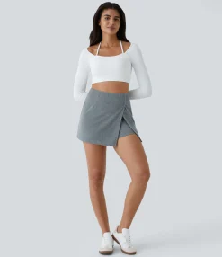 Mini Skirts|Casual Skirts<HALARA High Waisted Back Zipper Hem 2-in-1 Corduroy Casual Skirt
