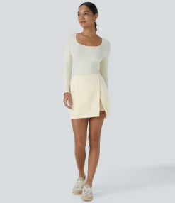 Mini Skirts|Casual Skirts<HALARA High Waisted Back Zipper Hem 2-in-1 Corduroy Casual Skirt