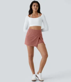 Mini Skirts|Casual Skirts<HALARA High Waisted Back Zipper Hem 2-in-1 Corduroy Casual Skirt