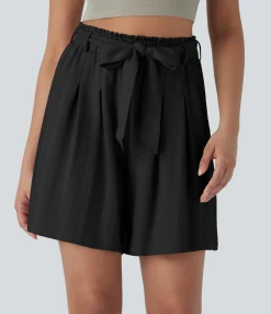 Shorts<HALARA High Waisted Belted Casual Linen-Feel Bermuda Shorts with Pockets