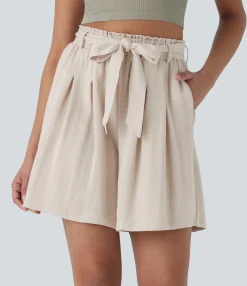 Shorts<HALARA High Waisted Belted Casual Linen-Feel Bermuda Shorts with Pockets