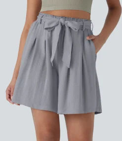 Shorts<HALARA High Waisted Belted Casual Linen-Feel Bermuda Shorts with Pockets