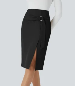 Maxi & Midi Skirts|Skirts<HALARA High Waisted Belted Pocket Midi Work Pencil Skirt