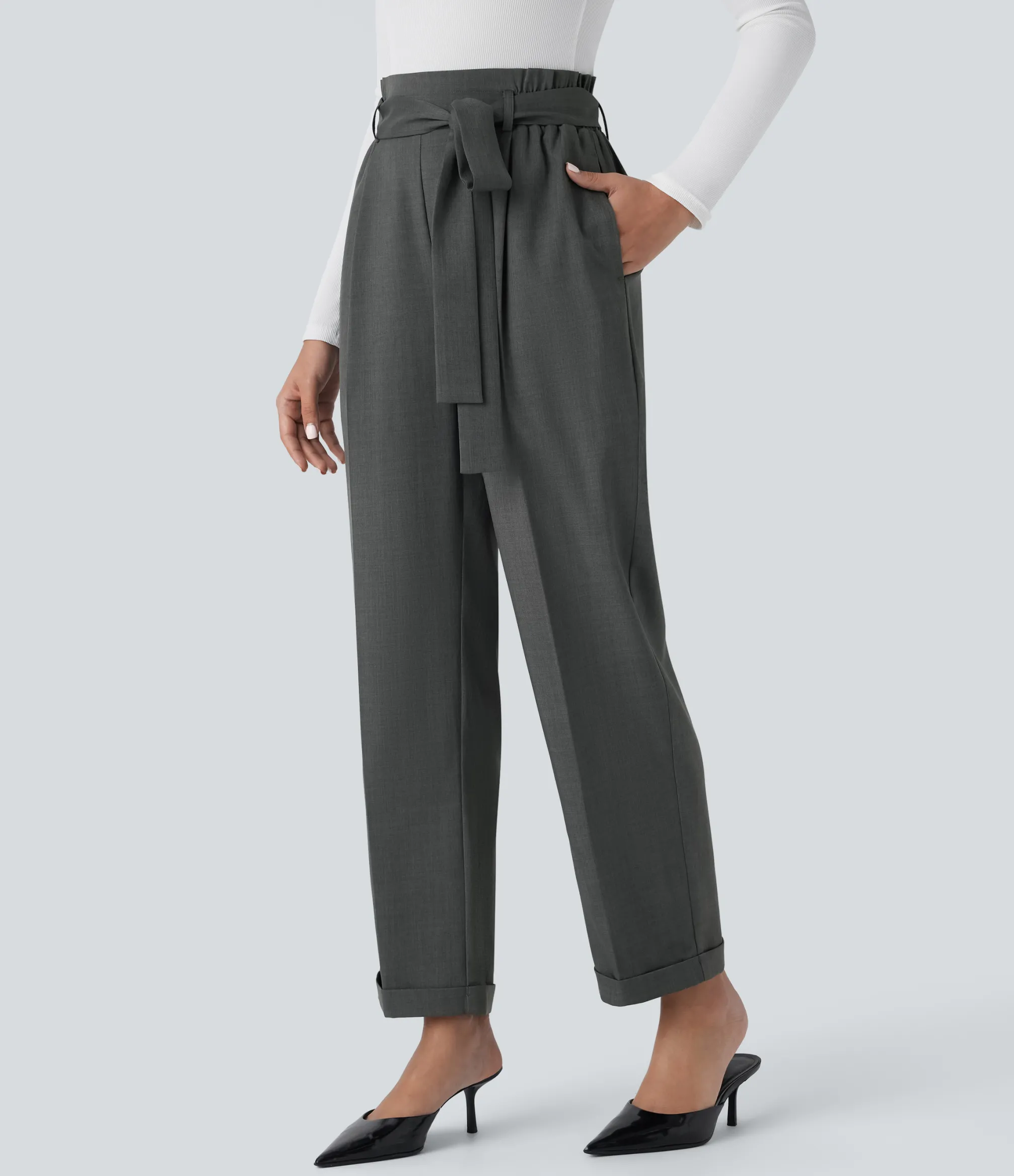 Straight-Leg Pants|Work Pants<HALARA High Waisted Belted Pocket Straight Leg Work Pants