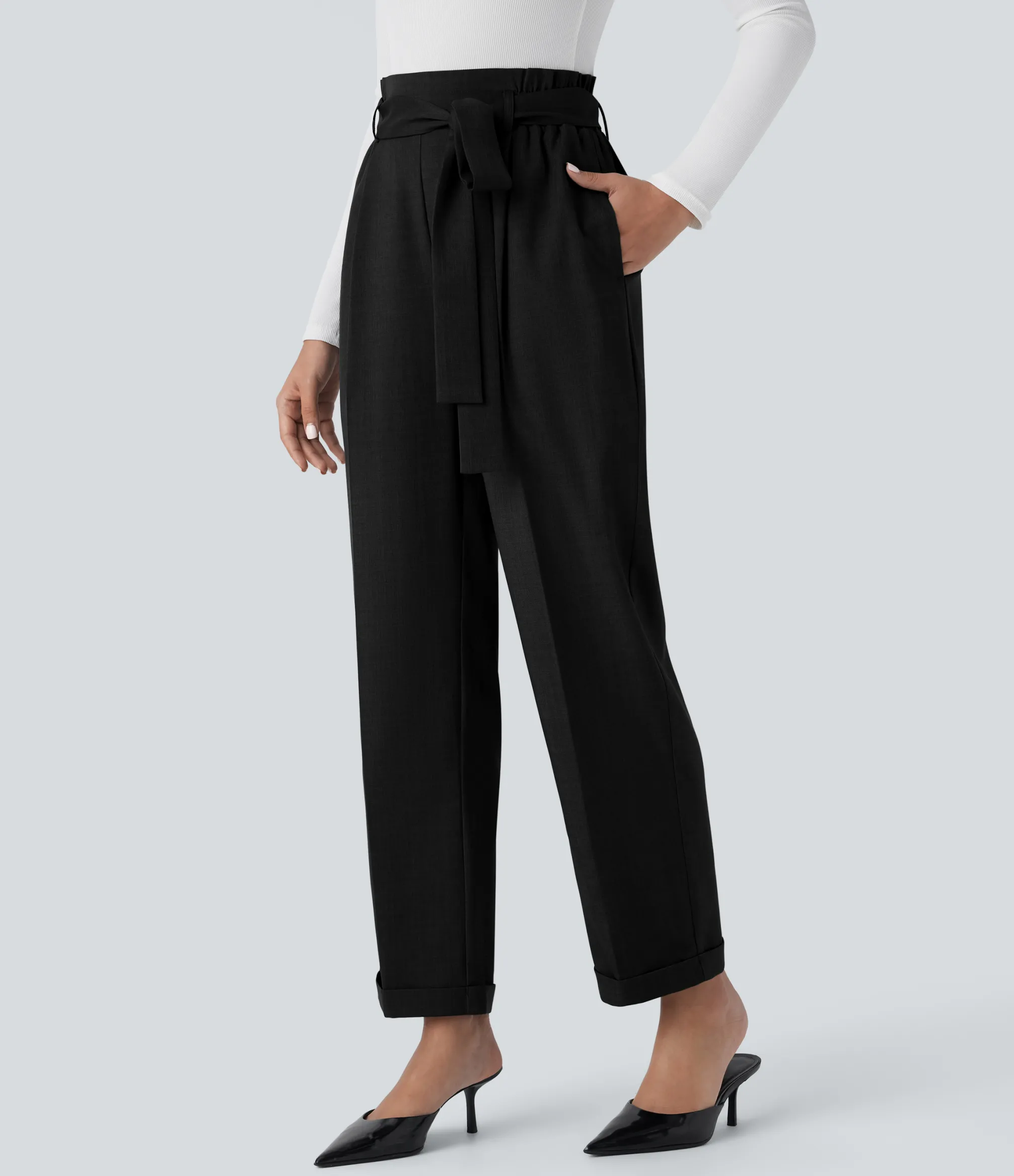 Straight-Leg Pants|Work Pants<HALARA High Waisted Belted Pocket Straight Leg Work Pants