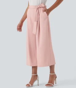 High-Waisted Pants|Wide-Leg Pants<HALARA High Waisted Belted Wide Leg Cropped Work Pants with Pockets