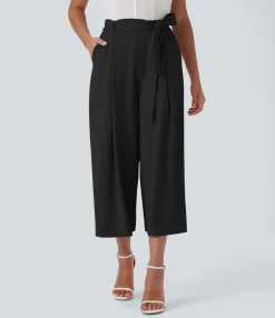 High-Waisted Pants|Wide-Leg Pants<HALARA High Waisted Belted Wide Leg Cropped Work Pants with Pockets