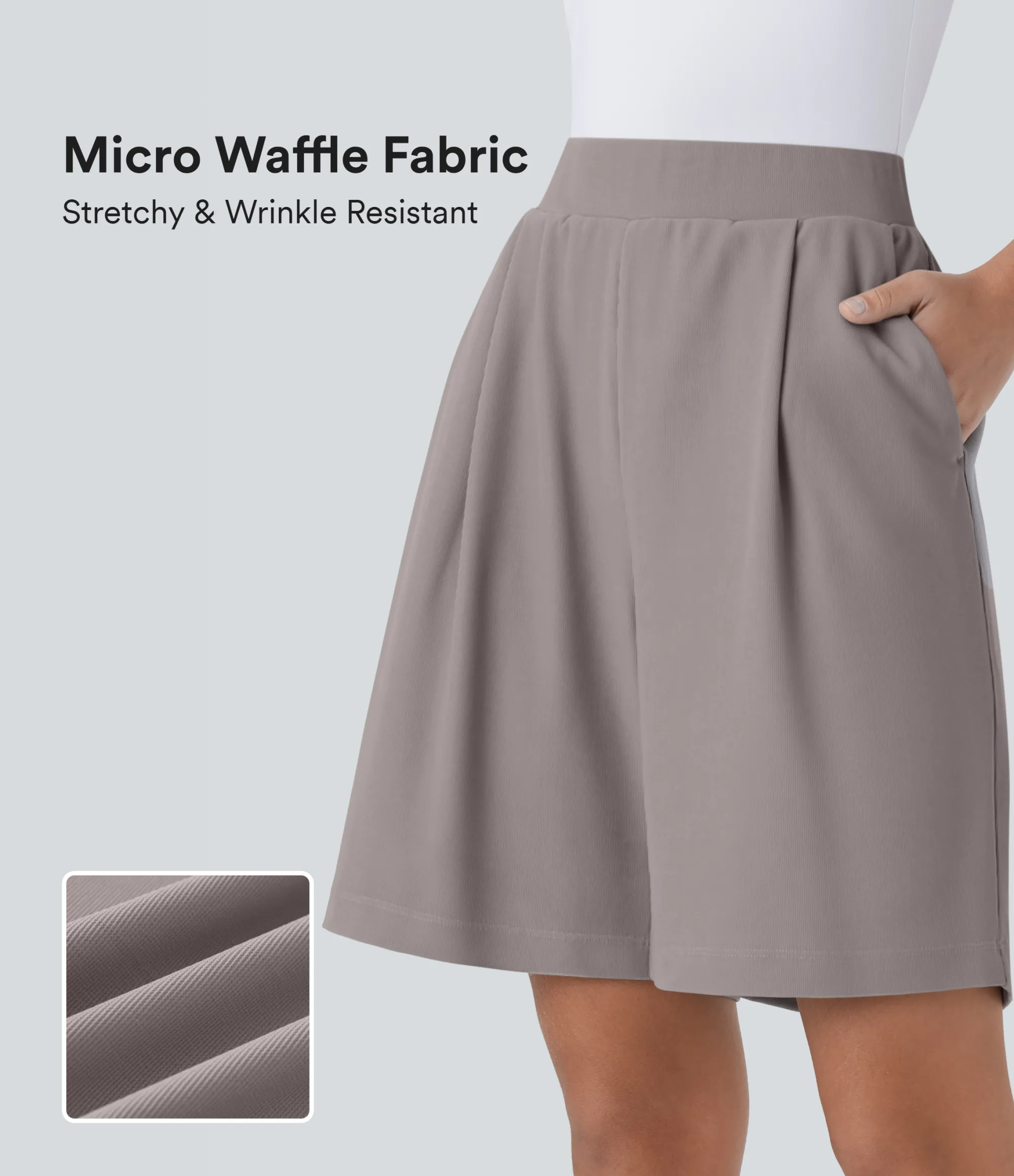 Shorts<HALARA High Waisted Body Sculpt Waist-Slimming Pocket Micro Waffle Work Shorts