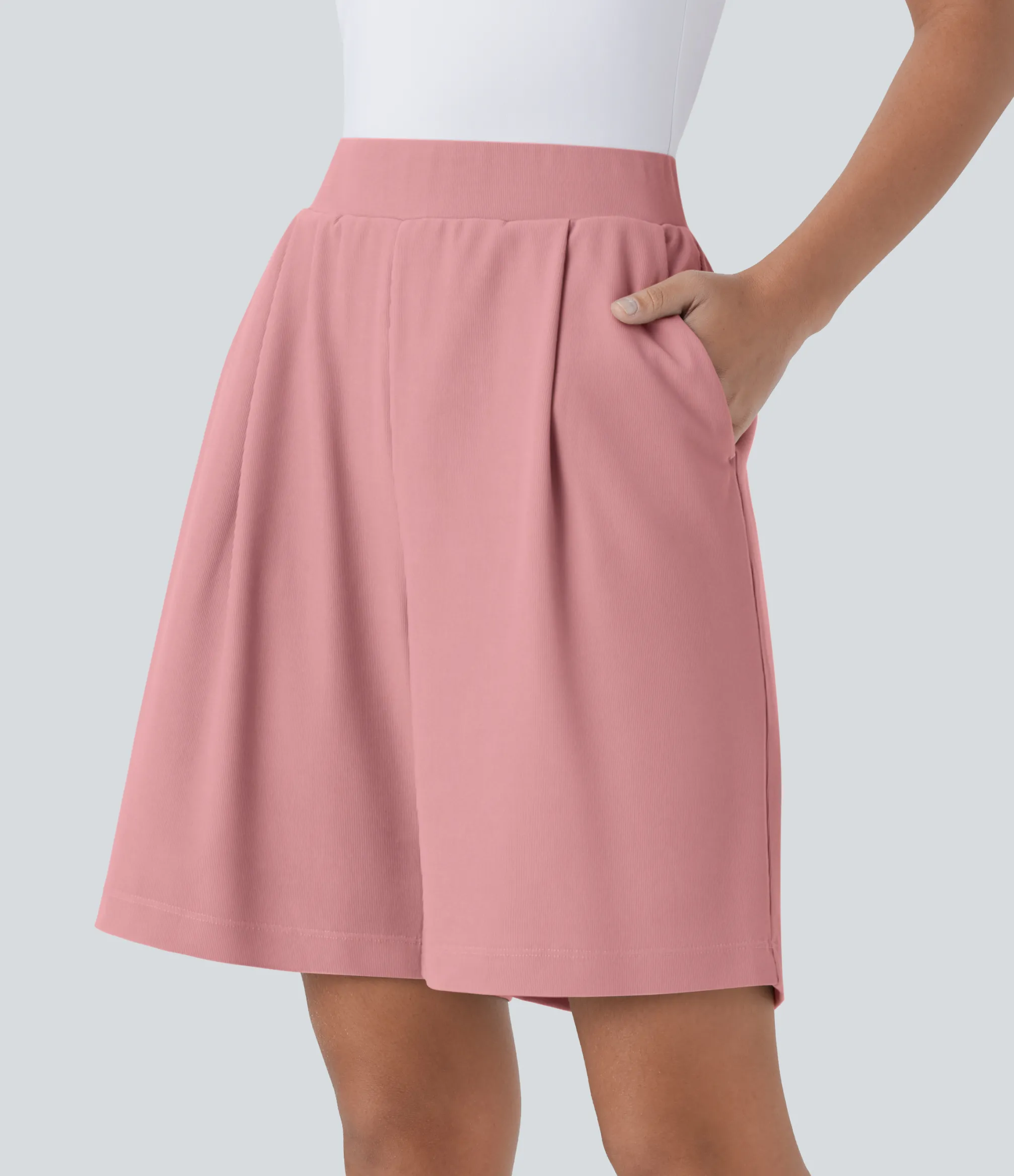 Shorts<HALARA High Waisted Body Sculpt Waist-Slimming Pocket Micro Waffle Work Shorts