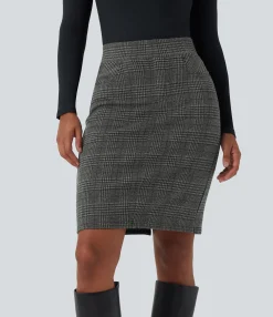 Skirts<HALARA High Waisted Bodycon Houndstooth Plaid Mini Work Skirt with Pockets