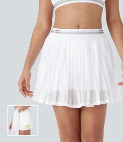 Mini Skirts|Pleated Skirts<HALARA High Waisted Color Block 2-in-1 Pocket Cut Out Pleated Quick Dry Mini Tennis Skirt Frost White