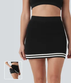 Sweaters<HALARA High Waisted Color Block 2-in-1 Mini Casual Sweater Knit Skirt with Pocket