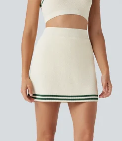 Sweaters<HALARA High Waisted Color Block 2-in-1 Mini Casual Sweater Knit Skirt with Pocket