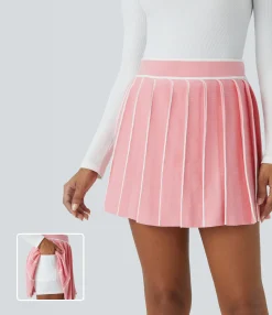 Mini Skirts|Casual Skirts<HALARA High Waisted Color Block 2-in-1 Pocket Pleated Mini Casual Knit Skirt