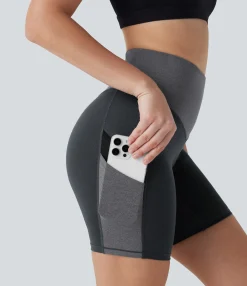 Active Shorts|Bikers<HALARA High Waisted Color Block Contrast Mesh Quick Dry Yoga Biker Shorts 7'' with Pockets