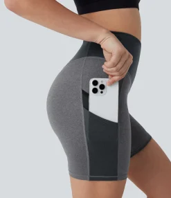 Active Shorts|Bikers<HALARA High Waisted Color Block Contrast Mesh Quick Dry Yoga Biker Shorts 7'' with Pockets