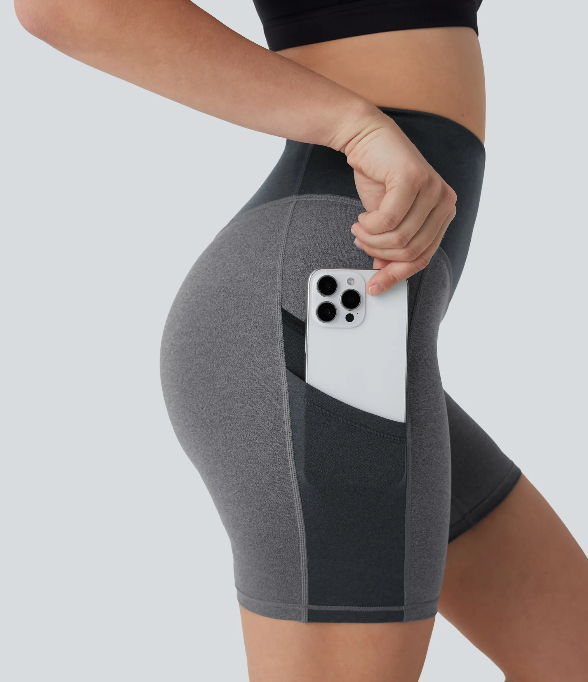 Active Shorts|Bikers<HALARA High Waisted Color Block Contrast Mesh Quick Dry Yoga Biker Shorts 7'' with Pockets