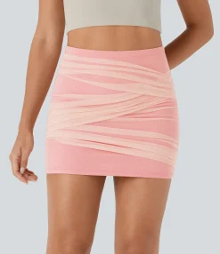 Mini Skirts|Casual Skirts<HALARA High Waisted Contrast Mesh Bodycon Mini Casual Skirt